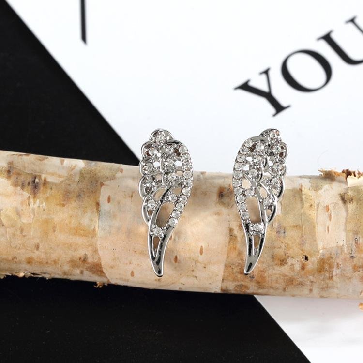 Women's Wing Stud Earrings Little Angel Wings Full Rhinestone Stud Earrings-Mayoulove