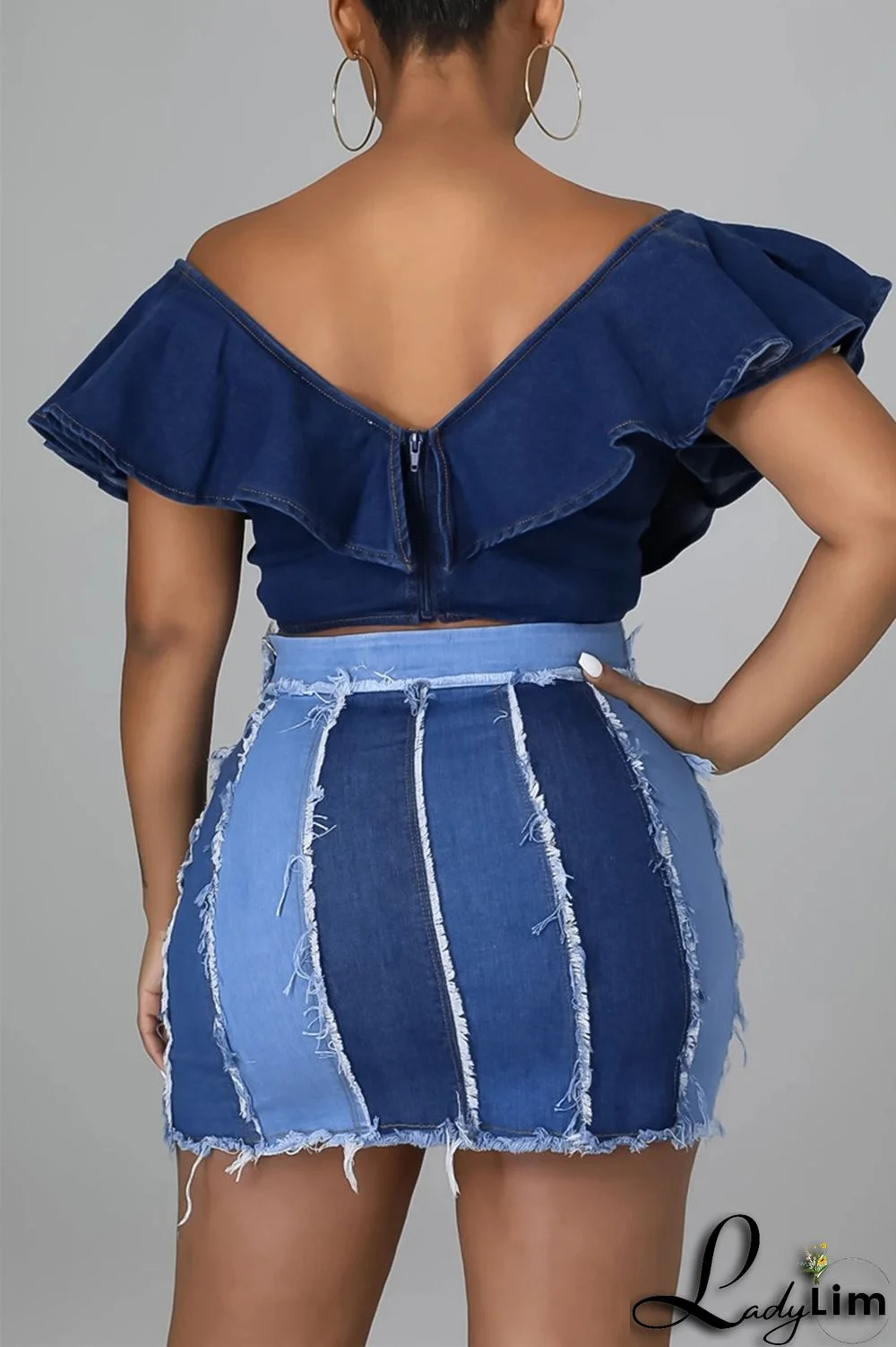 Blue Fashion Casual Patchwork Basic High Waist Skinny Denim Skirts