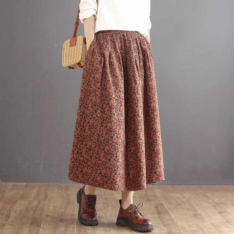 Retro Floral Patchwork High Waist Cotton Skirt