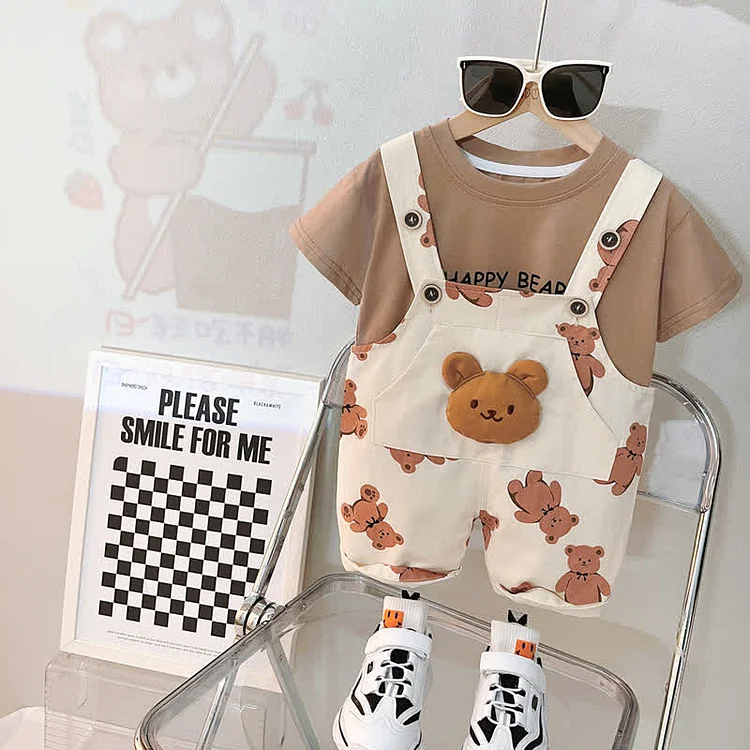 HAPPY BEAR Baby Toddler Tee and Suspender Set