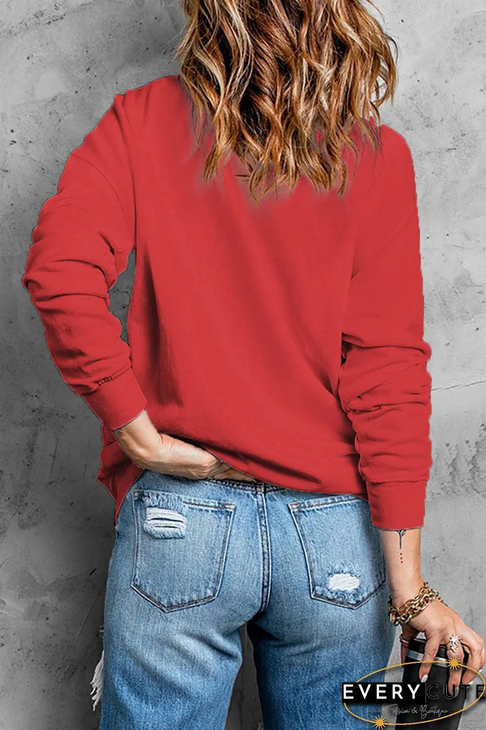 Red Christmas Tree Letter Graphic Print Long Sleeve Sweatshirt