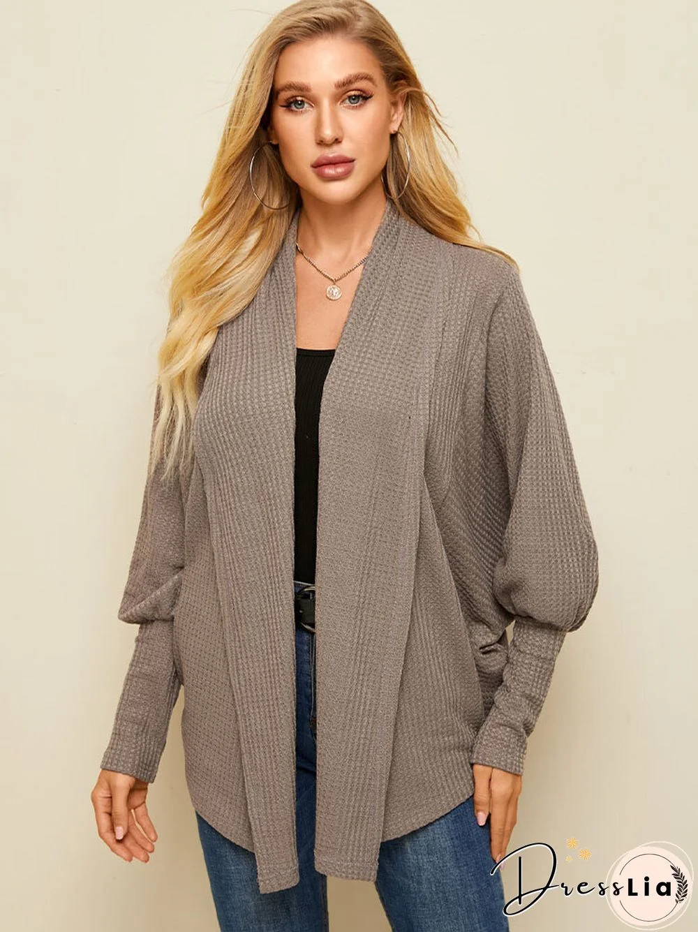 Solid Color Dolman Long Sleeve Loose Casual Cardigan For Women