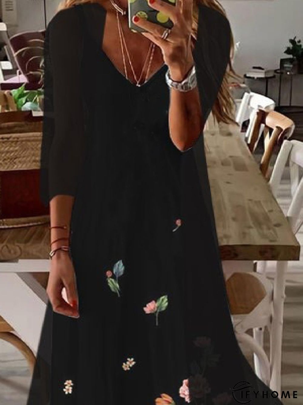 Two Pieces Floral Casual V Neck Short Sleeve Knit Dress | IFYHOME