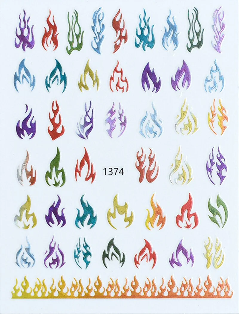 Nail Stickers Back Glue Laser Color Multiple Styles Flame Designs Nail Decal Decoration Tips For Beauty Salons-Nail Inspo