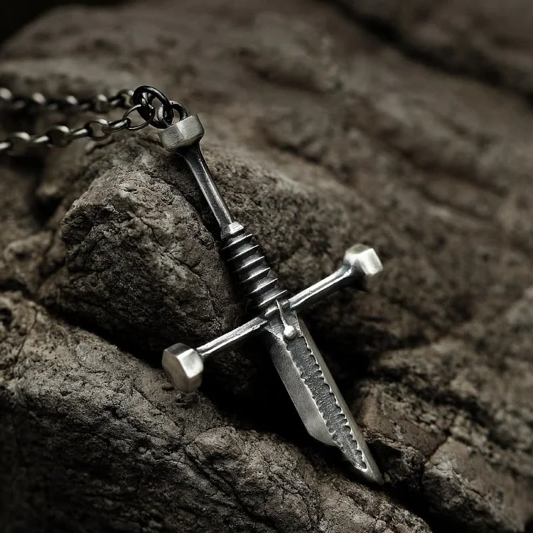 Coutureaura Cross Broken Holy Sword Unique Pin Badge Necklace