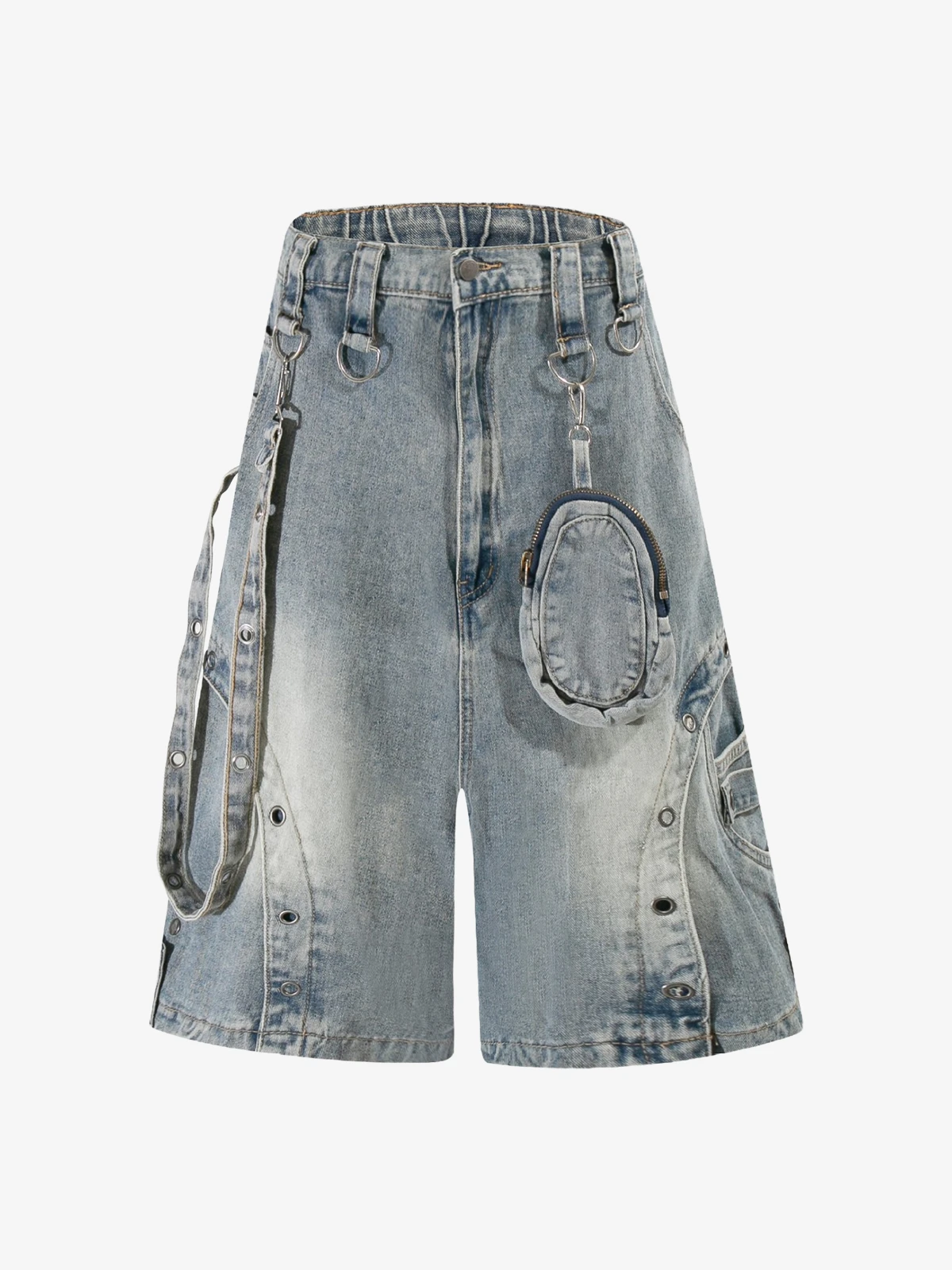 Blue Act Chic Washed Techwear Cargo Longline Jorts Front