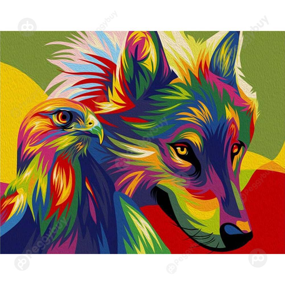 

40*30CM Paint By Numbers-Wolf and Eagle, 501 Original