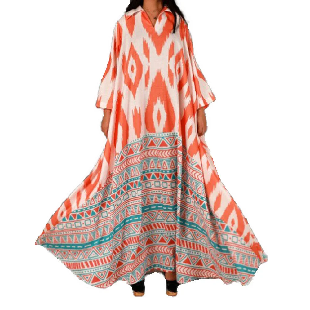 Uveng Plus-sized Loose V-neck Hip Hop Lengthened Dresses