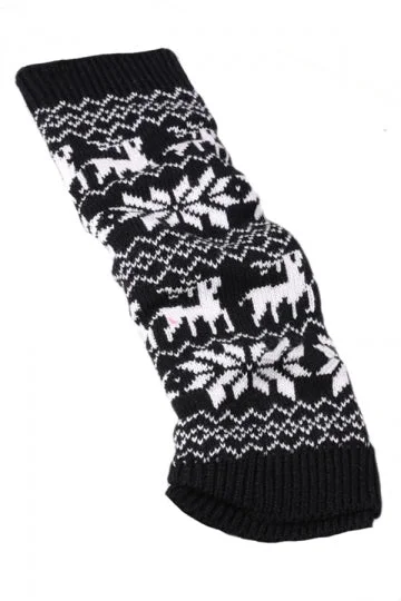Black Stylish Ladies Reindeer Christmas Knitted Leg Warmers-elleschic