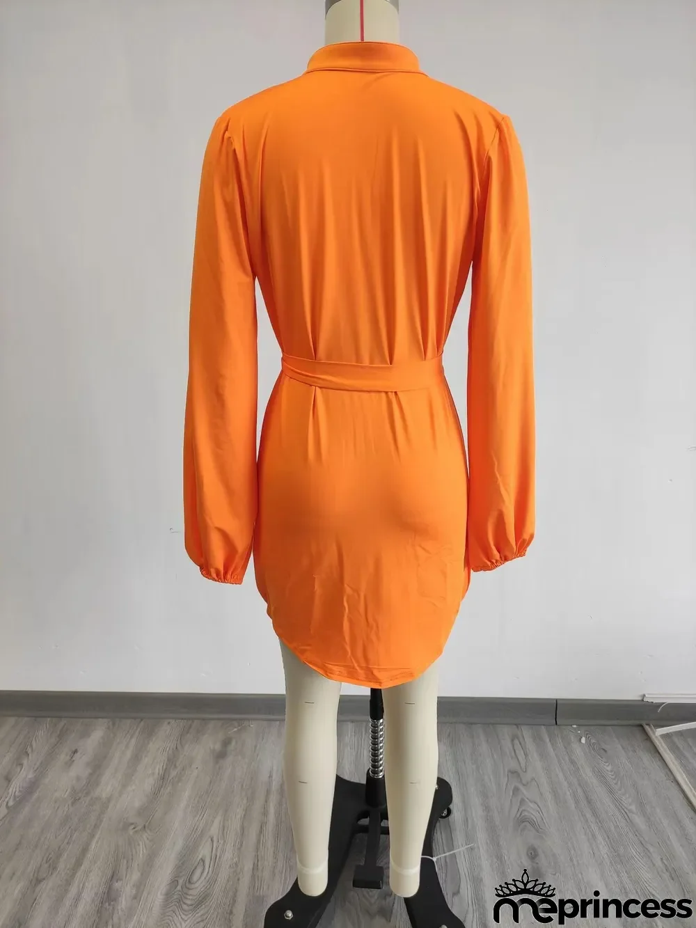 Women Printed V-Neck Casual Puff Sleeve Dress with Belt.