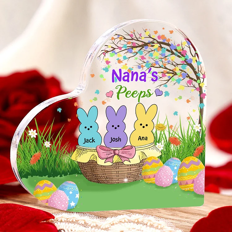 3 Names-Personalized Acrylic Heart Keepsake Custom Acrylic plaque Names Bunny Ornaments Gifts for Mum/Nan/Nana