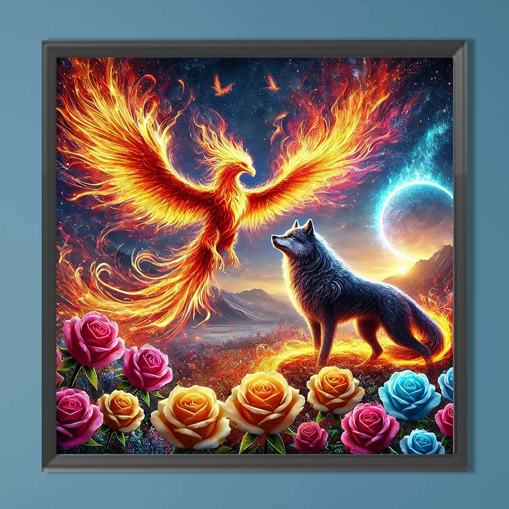 Diamond Painting - Full Round Drill - Rose Phoenix Wolf(Canvas|40*40cm)