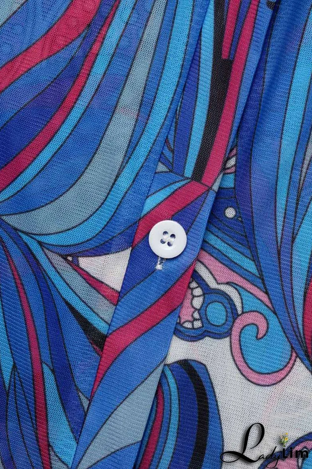 Blue Fashion Casual Print Basic Turndown Collar Long Sleeve Three-piece Set