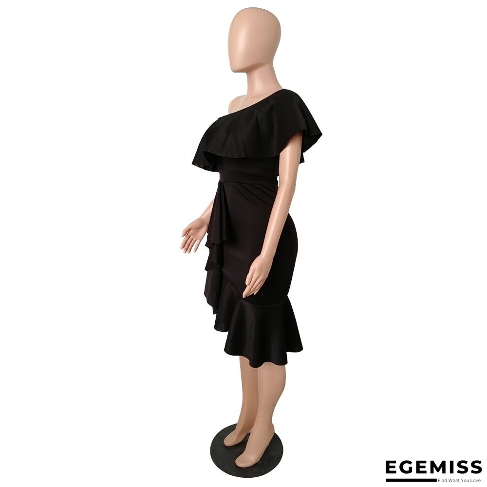 Fashion Wrap Chest Ruffle Collar Irregular Dress Dress | EGEMISS
