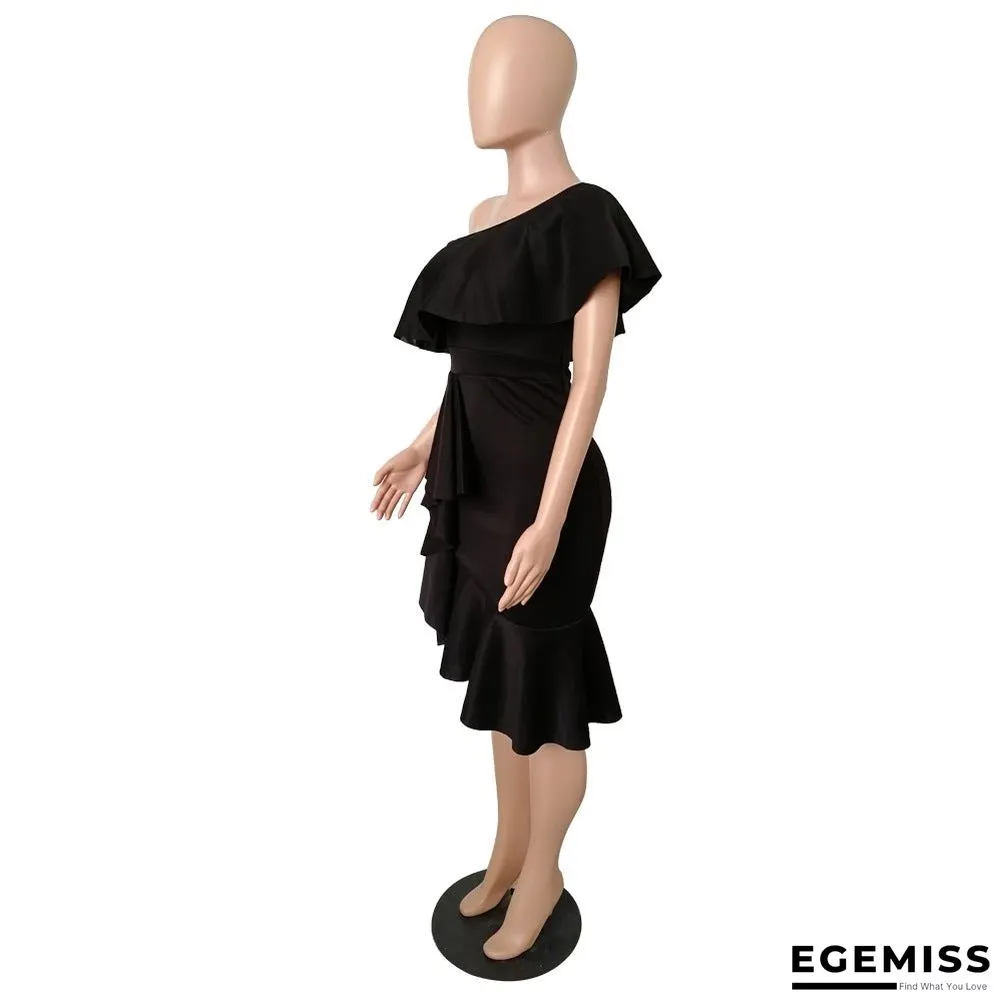 Fashion Wrap Chest Ruffle Collar Irregular Dress Dress | EGEMISS