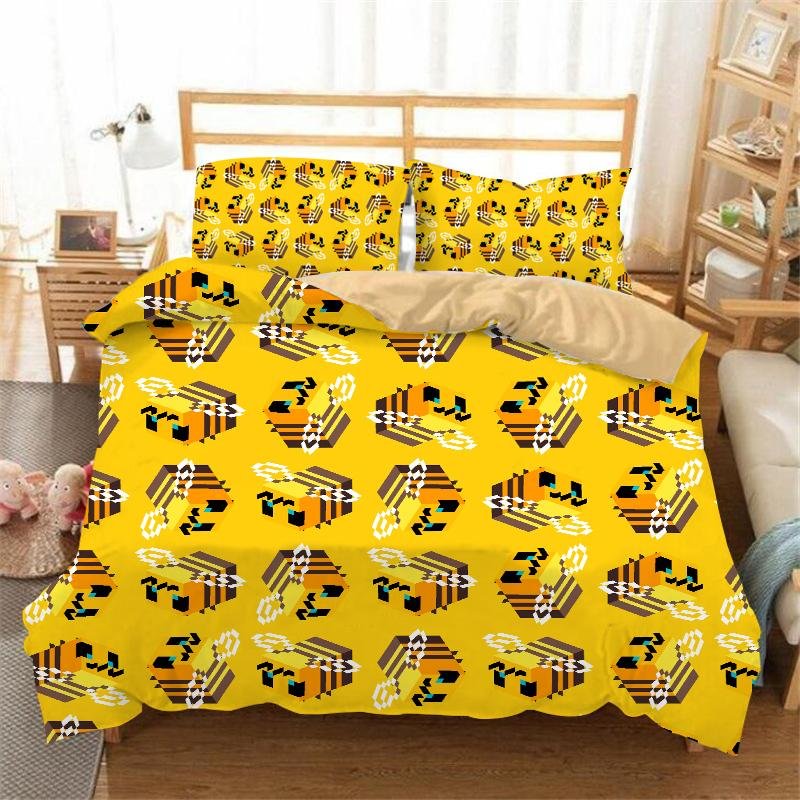 Minecraft Bee Bedding Set Bed Quilt Cover Pillow Case Home Use