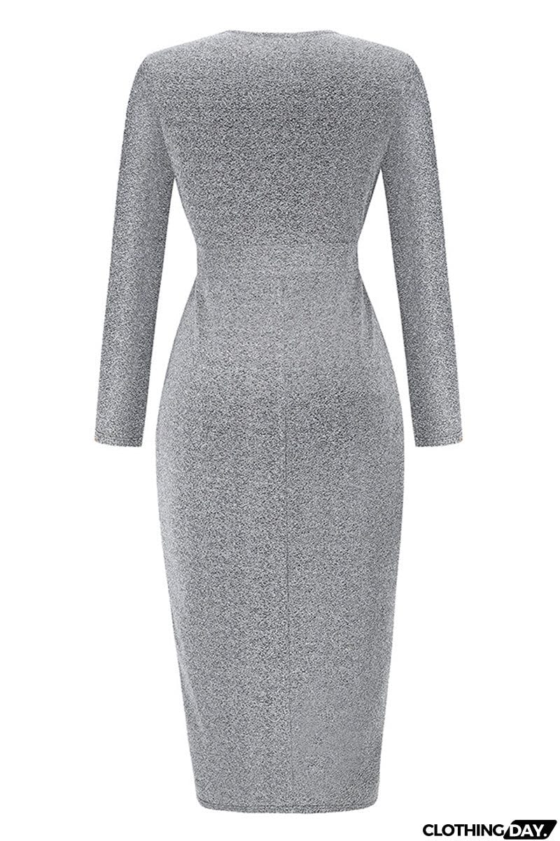 Sweet Elegant Solid Bronzing Sequins V Neck One Step Skirt Dresses(3 Colors)