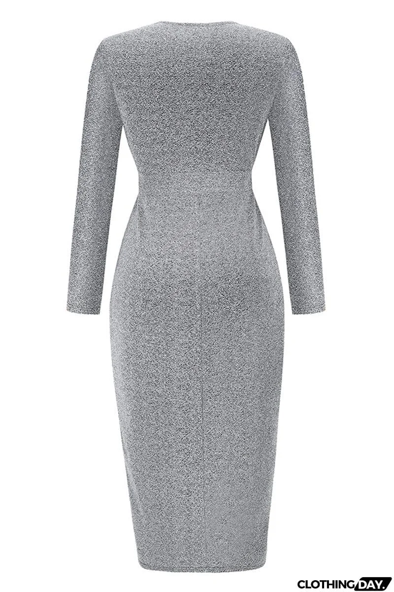 Sweet Elegant Solid Bronzing Sequins V Neck One Step Skirt Dresses(3 Colors)