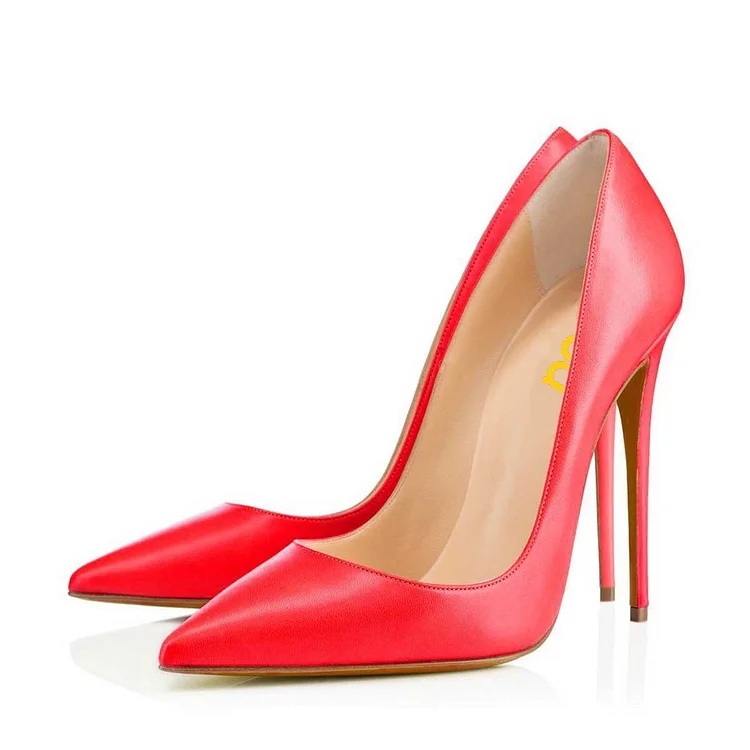 Coral Red Office Heels Pointy Toe Stilettos Pumps by FSJ |FSJ Shoes