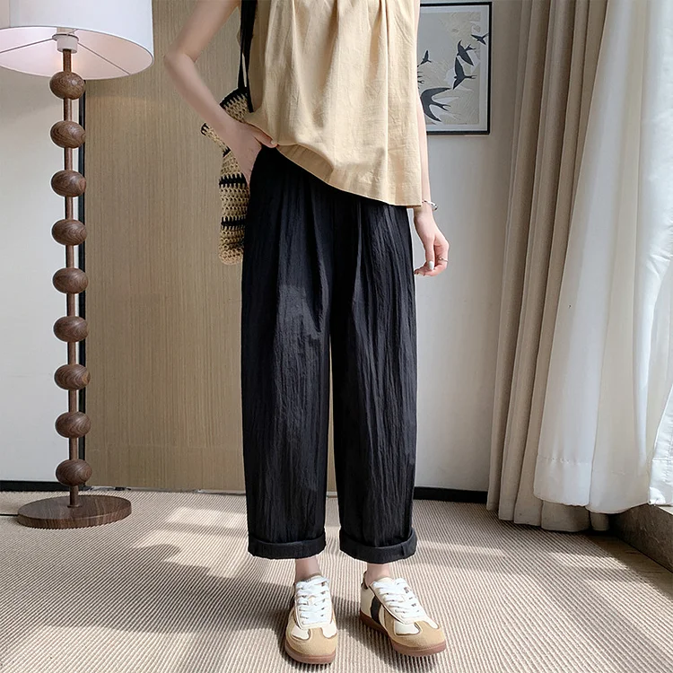 Ohanaparts Summer Women's Wide Leg Pants Thin High Waist Loose Ankle-Length Pants Solid Khaki Cool Capris Casual Harem Pants for Women