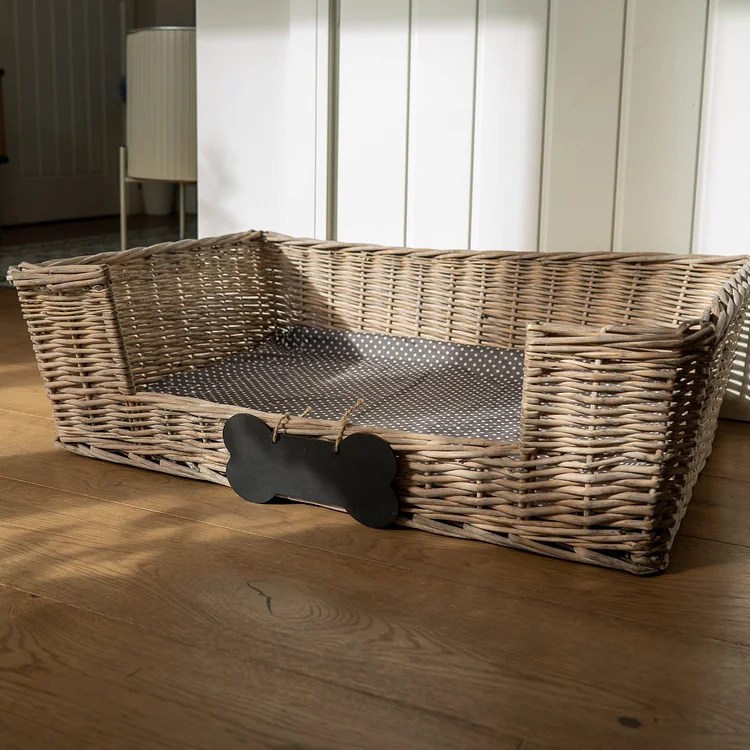 Large Dog Basket With Padded Bed with Chalk Board Personalisation - Grey