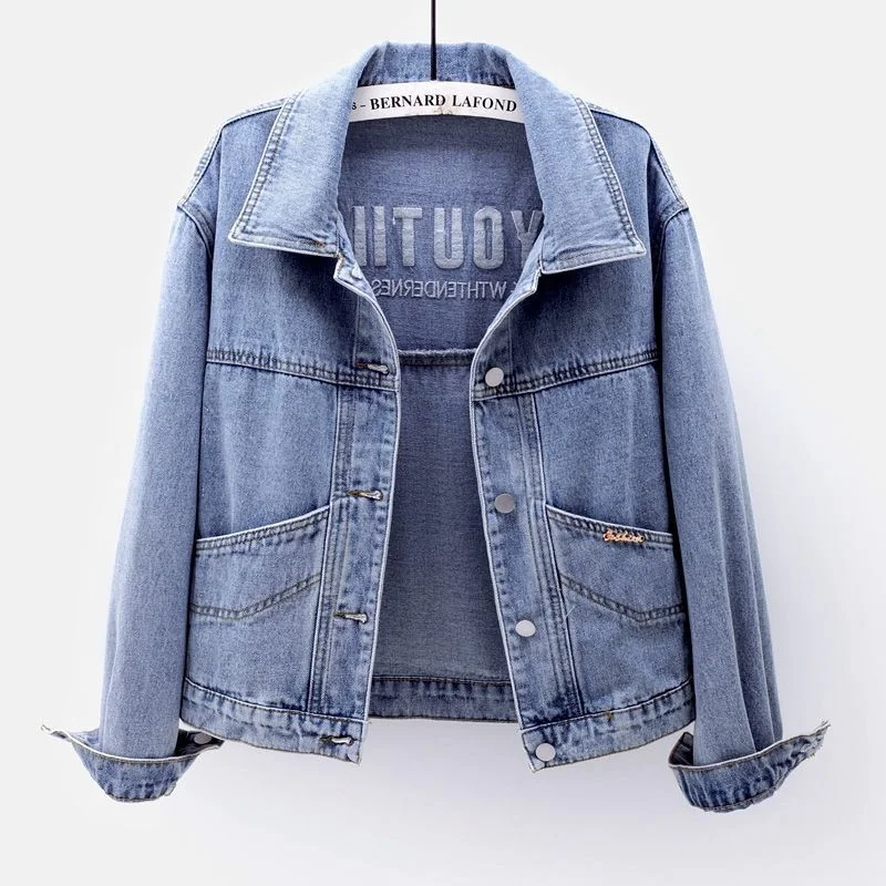 Toloer Toloer Goods Long Sleeve Denim Jacket Female Short Fall 2024 New Joker Cloth Pocket Loose Jacket Jacket-Outfit Ideas
