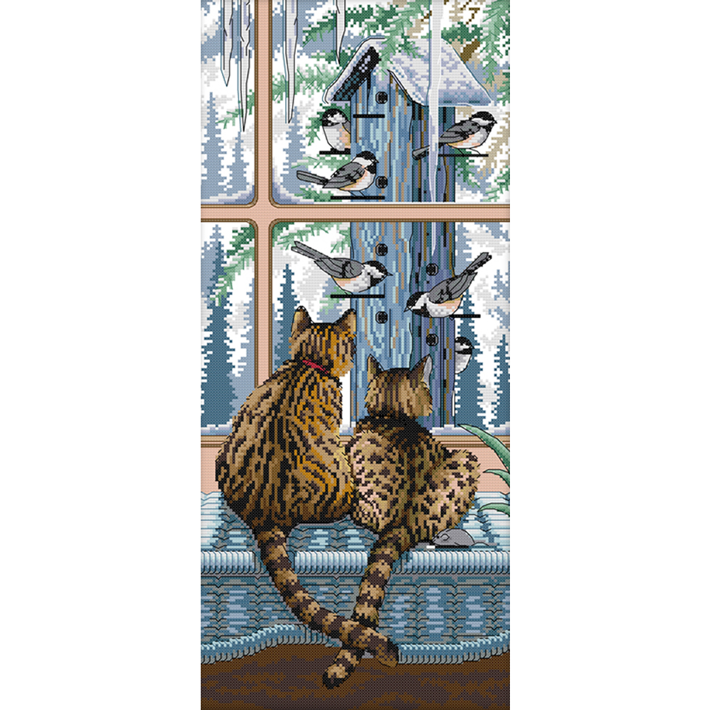 

Gazed Cat - 14CT Stamped Cross Stitch - 55*29CM, 501 Original