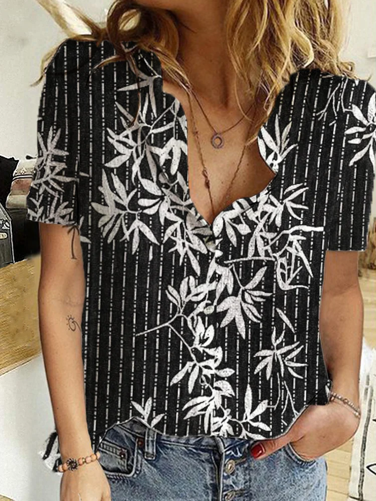 Bamboo Striped Japanese Pattern Linen Blend Blouse