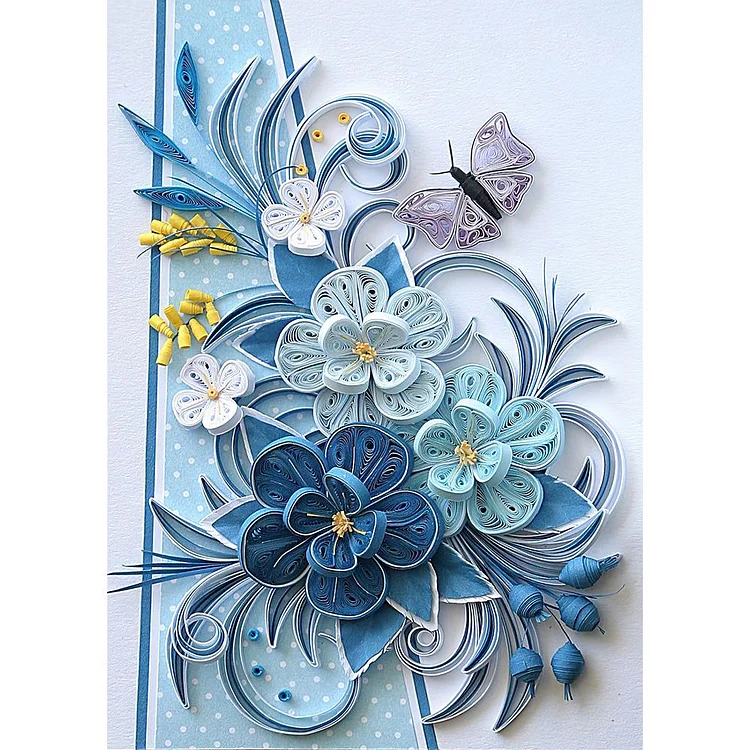 Paper Quilling Butterfly Flowers - Full Round Drill Diamond Painting - 30x40cm(Canvas)