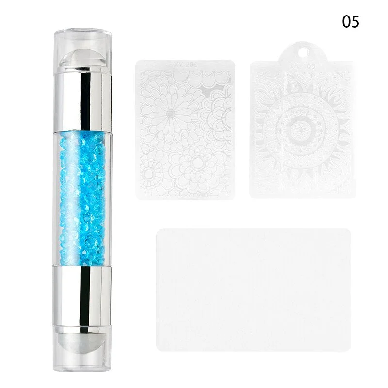 Nail Printing Tools Double-headed Silicone Seal Acrylic Color Diamond Template Seal Set Conversion Pen Nail Print Template Set