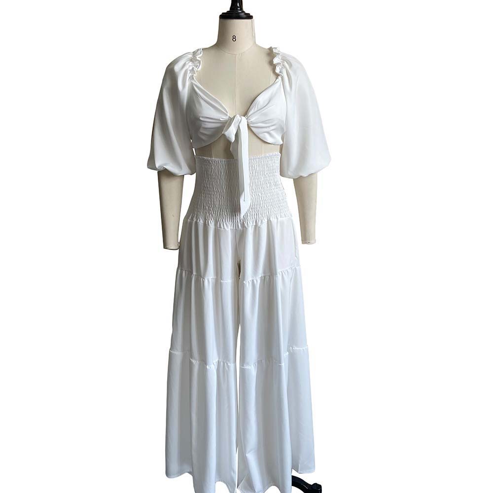  thdmladies Summer Wrap Chest Strap Top Wide Leg Pants Plus Size Two-Piece Suit thedmladies