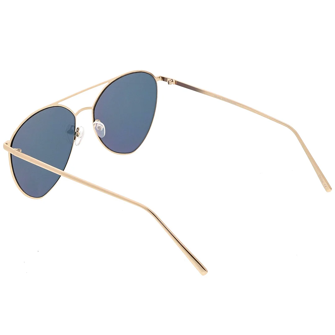Oversize Thin Metal Aviator glasses Double Crossbar Mirrored Flat Lens 62mm