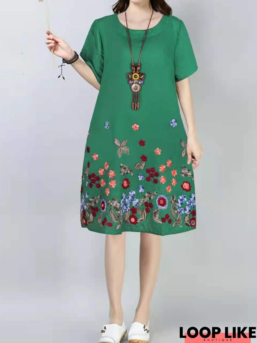 Plus Size Women Embroidery Dresses Vintage Beach Party Sundress S-5Xl