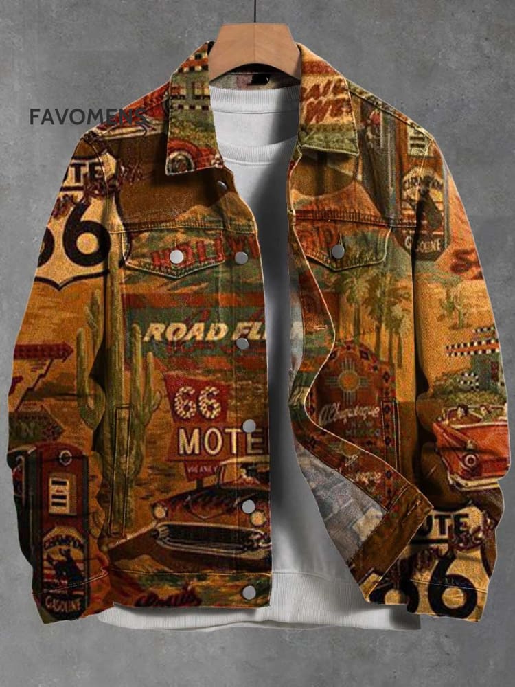Men’s Vintage Art Americana Ideas Print Casual Denim Jacket Multicolor / S