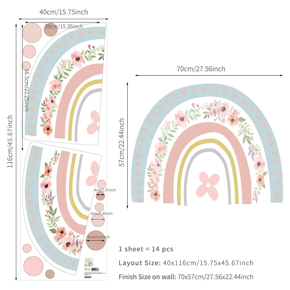 Big Rainbow Watercolour Home Decor Wall Sticker Self-Adhesive for Children's Room Living Room Nursery Decals Nordic Kid Stickers