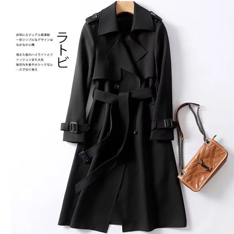 Woherb Woherb Women In The Long 2024 Spring And Autumn New Korean Version Of Large Size Small Popular British Wind Coat Over The Knee Coat-Outfit Ideas