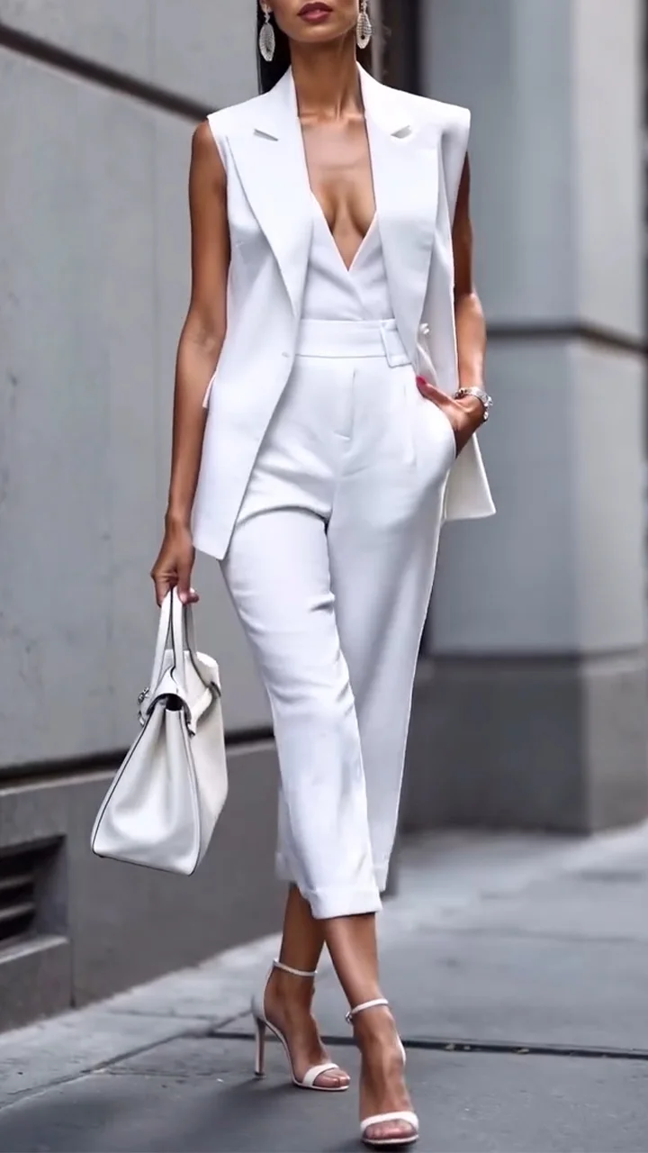 Women's Collar Vest+pants Commuting Style Set