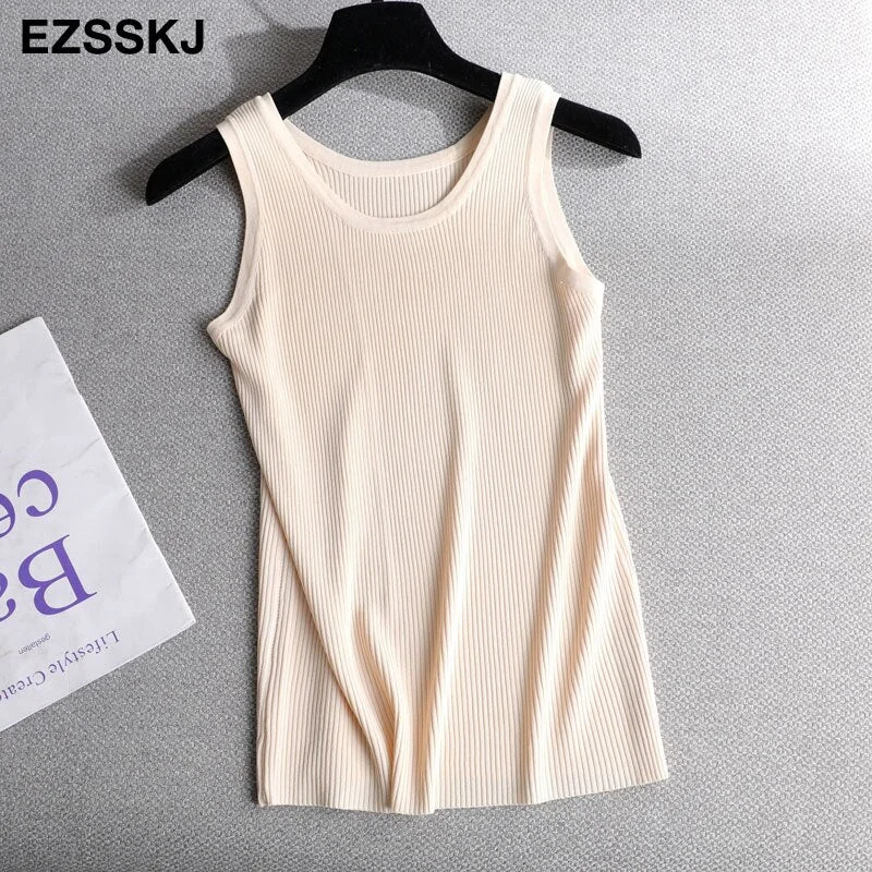 spring summer Women o-neck Knitted tank top baisc camis casual Sleeveless vest Female slim tanks short top