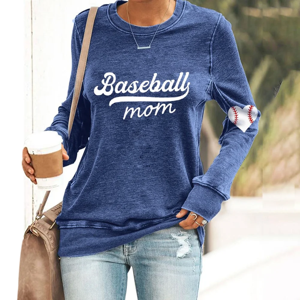 Baseball Mom Print Casual Sweatshirt