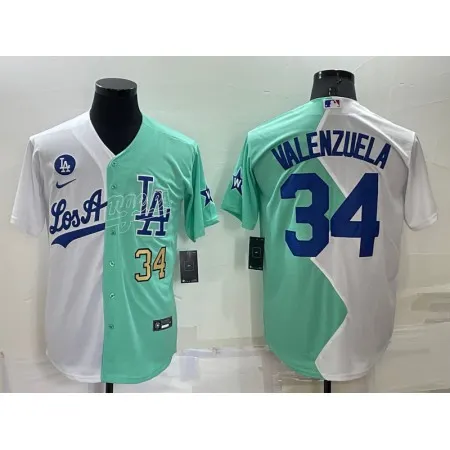 Men's Los Angeles Dodgers #34 Fernando Valenzuela 2022 All-Star White/Green Cool Base Stitched Baseball Jersey TM8T