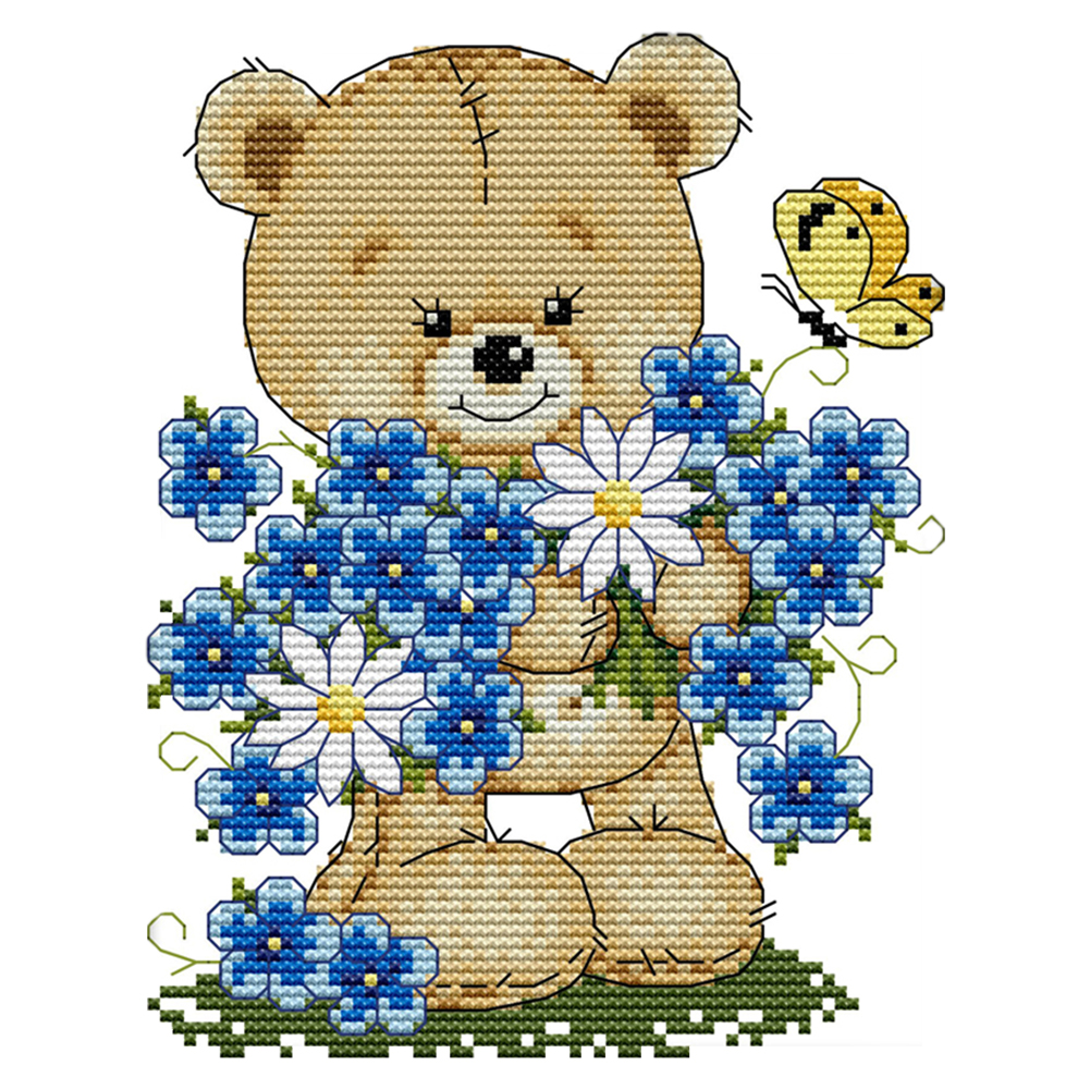 Медвежонок в цветке вышивка крестом