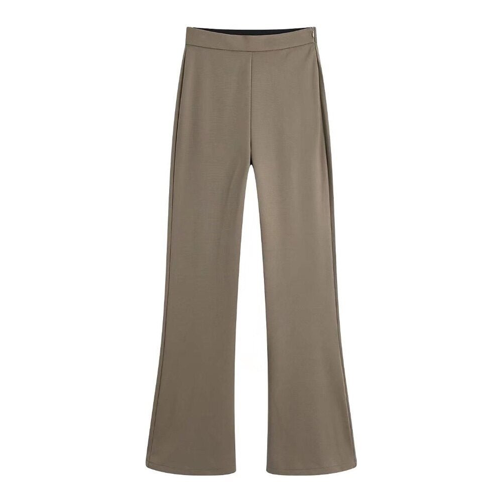 TRAF Women Fashion Office Wear Flared Pants Vintage High Waist Side Zipper Female Trousers Mujer