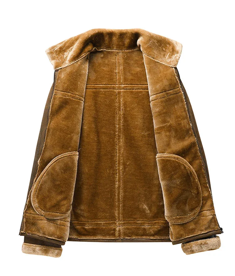 Men's Leather Plush Lapel Jacket