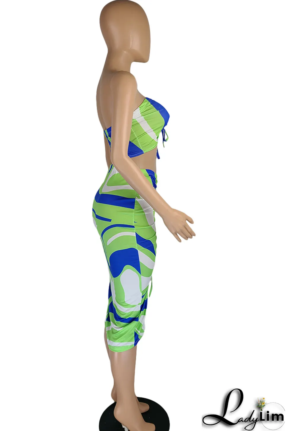 Pink Sexy Print Patchwork Strapless Sleeveless Two Pieces