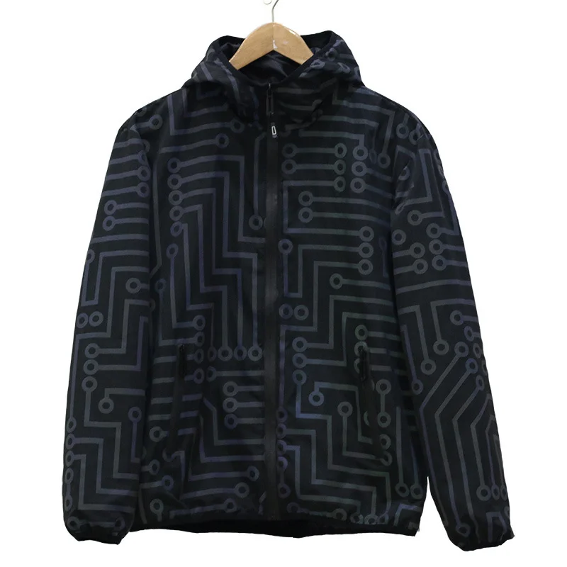 Woherb Circuit Grain Jacket Geometric Pattern Rainbow Color Reflective Jacket Hip Hop Mechanical Dance Dazzle Color Reflective Jacket-Outfit Ideas