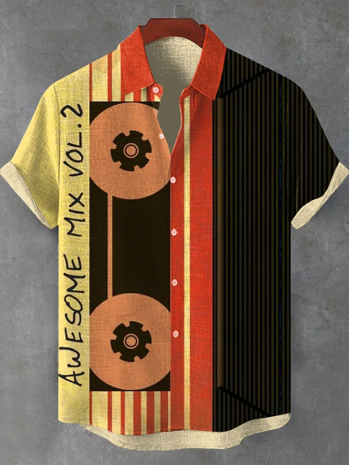 Men's Nostalgia Tape Colorblock Print Casual Shirt