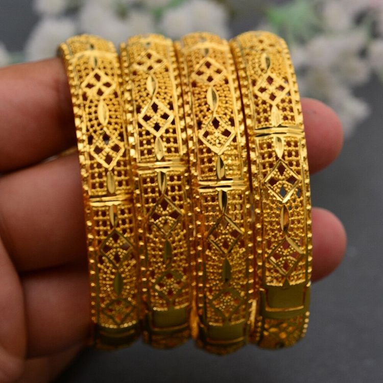4 Pieces/Lot Gold Color Dubai Bangles for Women Ethiopian Bracelets