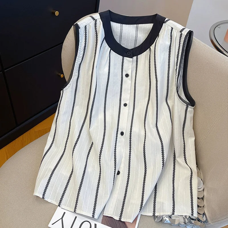 Athvotar Athvotar Striped Thin Sleeveless Shirt For Women In The Summer Of 2025 New Loose-Fitting Small Vest Tops