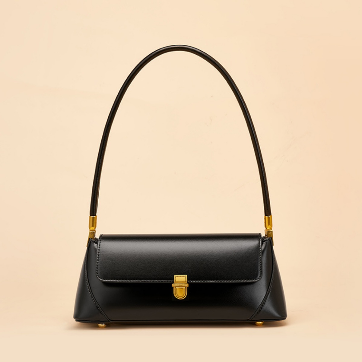 Vintage Baguette Shoulder Bag Genuine Cowhide Leather Multi-way Handbag for Women-MERUMOTE