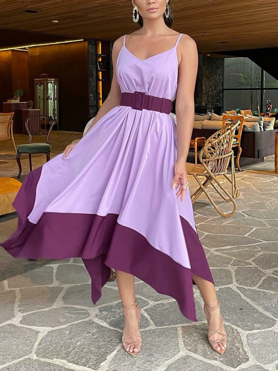 Colorblock slip dress with irregular hem